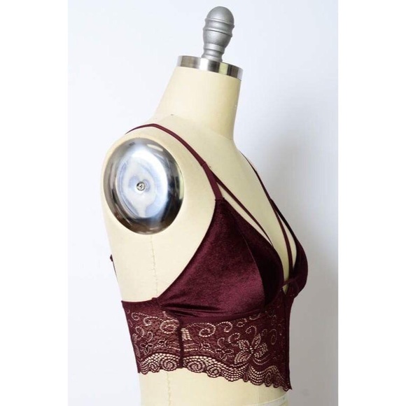 🆕LAST ONE Wine Velvet Longline Lace Bralette - Picture 4 of 7